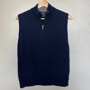 Men's Size M Brooks Brothers Navy 1/4 Zip Short Sleeve Sweater Vest 100% Wool